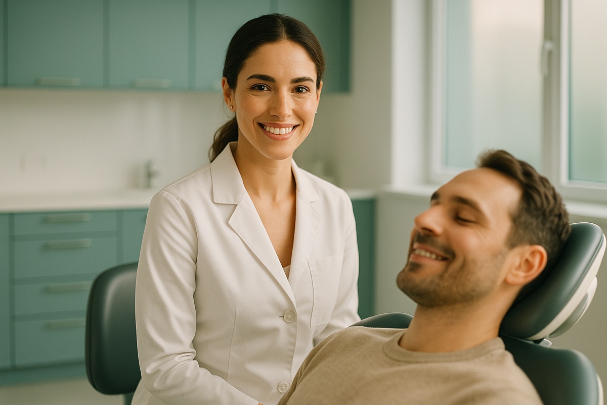 Odontóloga atendiendo a un paciente en el consultorio de Dental Norte, San Isidro